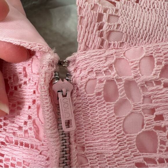 Vintage 70s Pink Lace & Chiffon Mock Neck Bishop Sleeves Maxi Dress Size Small - Picture 7 of 9